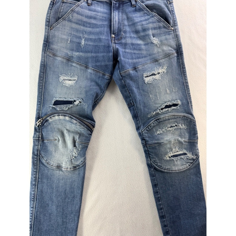 G-Star Raw Men's 5620 3D Zip Knee Skinny Jeans Faded Blue Distressed Denim 30x30 - Picture 2 of 16